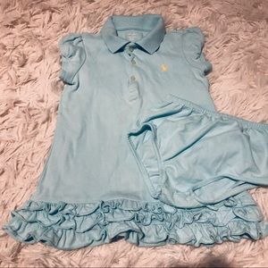 Ralph Lauren baby girl polo ruffle dress & bloomers pal blue